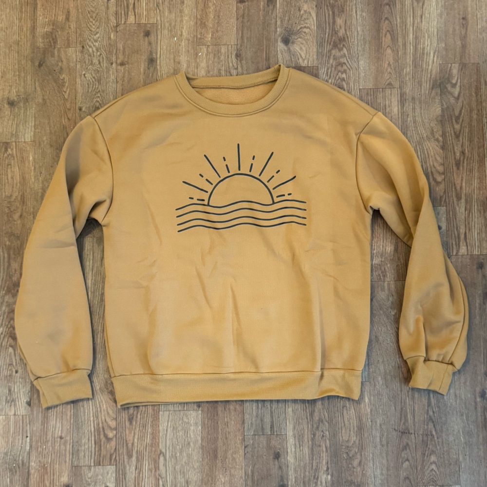 NEW Brown Tan Sunshine SHEIN Crewneck Sweatshirt Top Women’s Size Large L